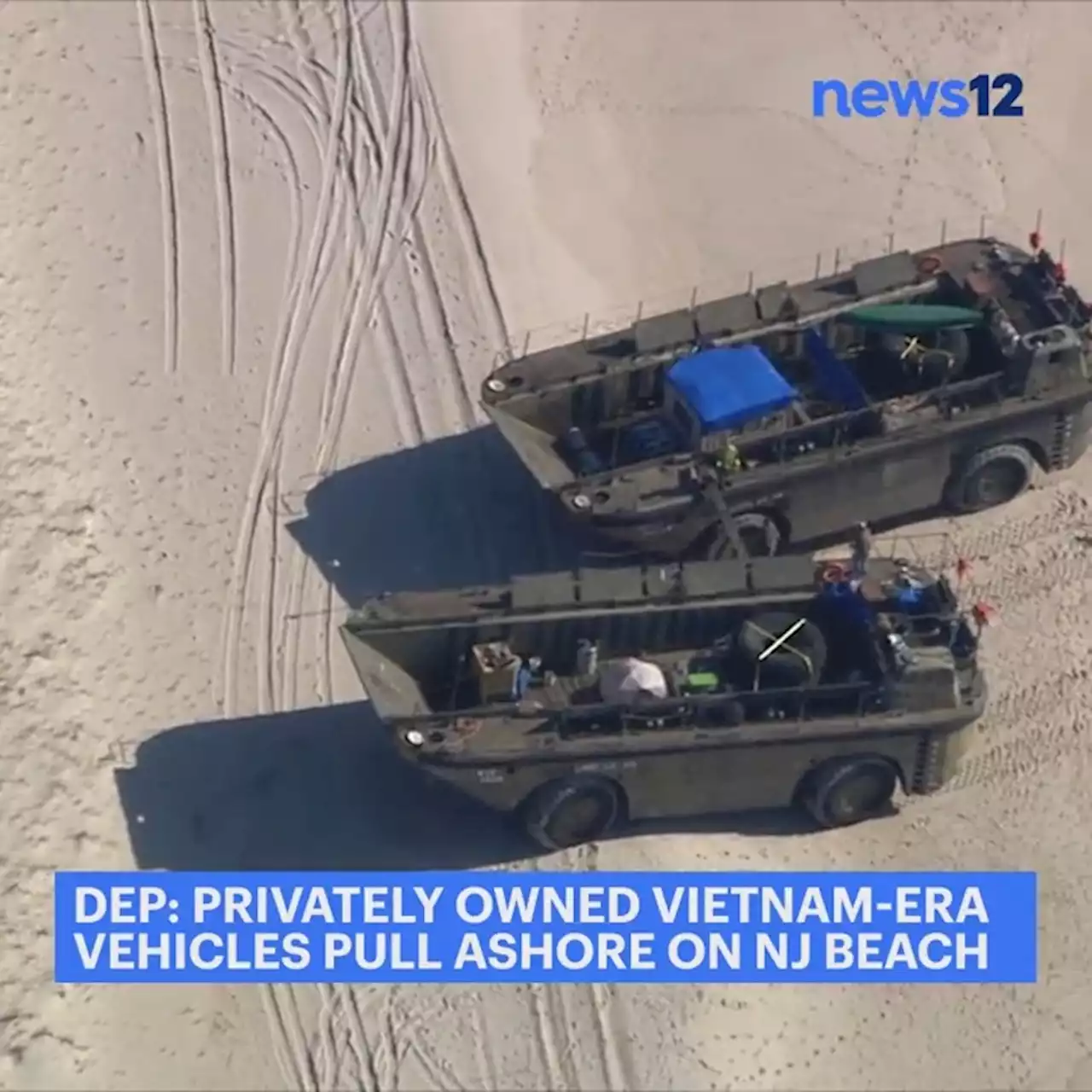 2 privately owned Vietnam-era amphibious vehicles pull ashore on NJ beach following mechanical difficulties