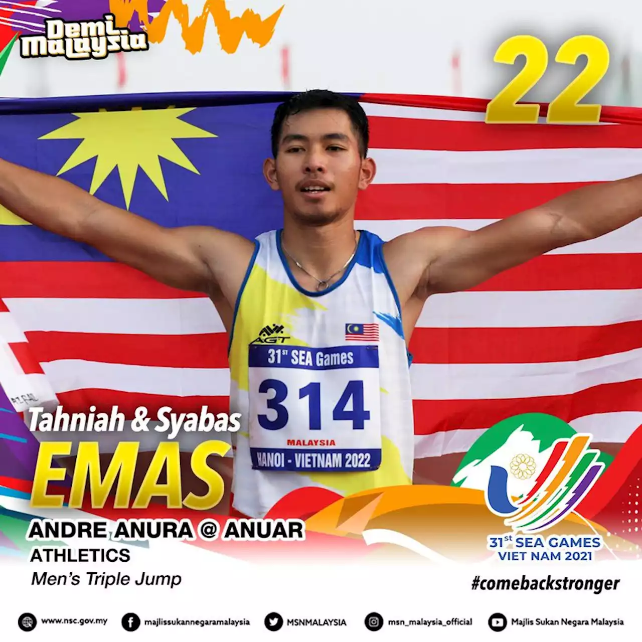 Andre Anura hadiahkan emas ke-22 buat Malaysia