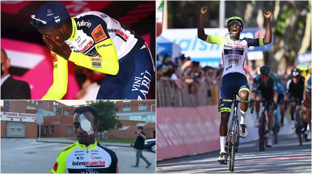 Girmay, primer eritreo en ganar en el Giro, al hospital por lesión en el ojo mientras celebraba