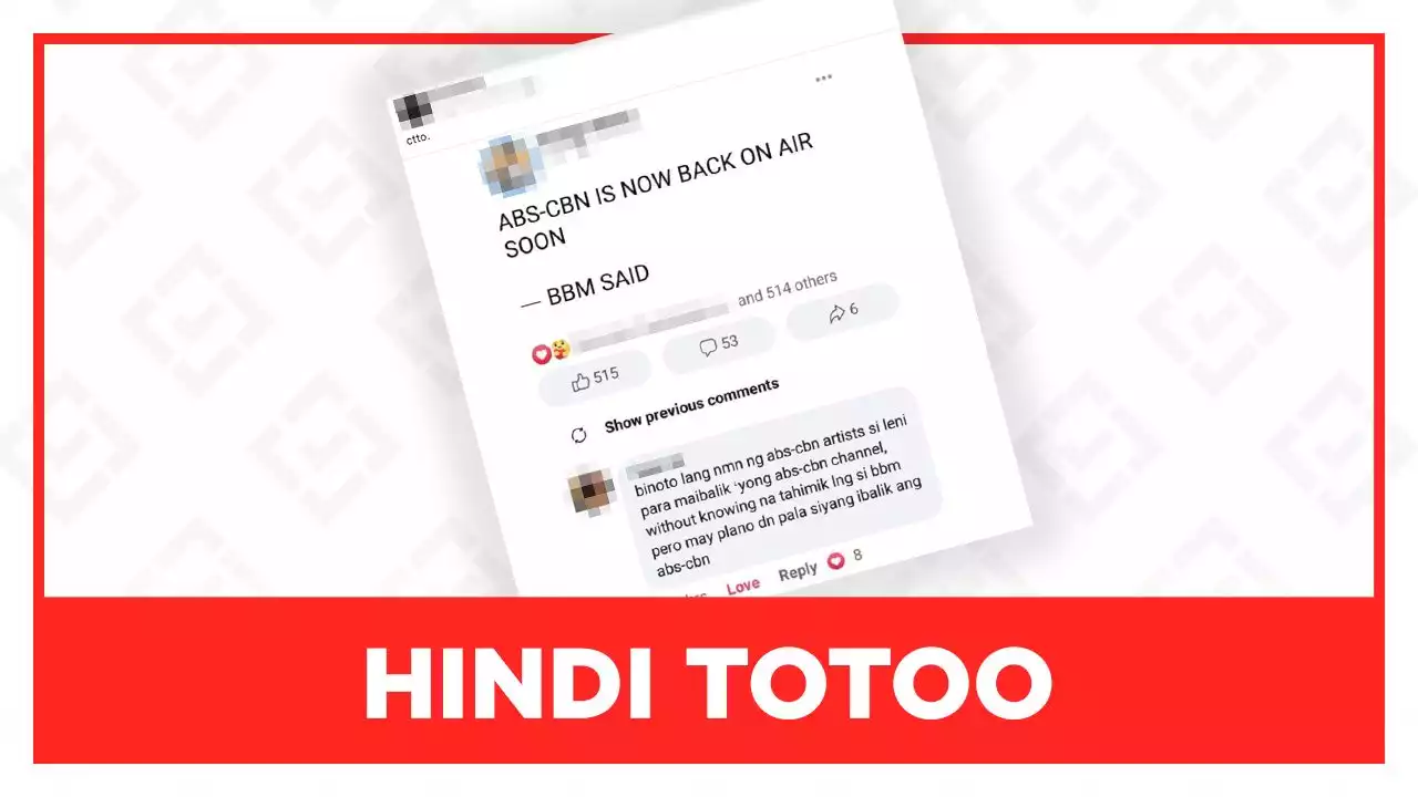 HINDI TOTOO: Sinabi ni Marcos Jr. na babalik na sa ere ang ABS-CBN