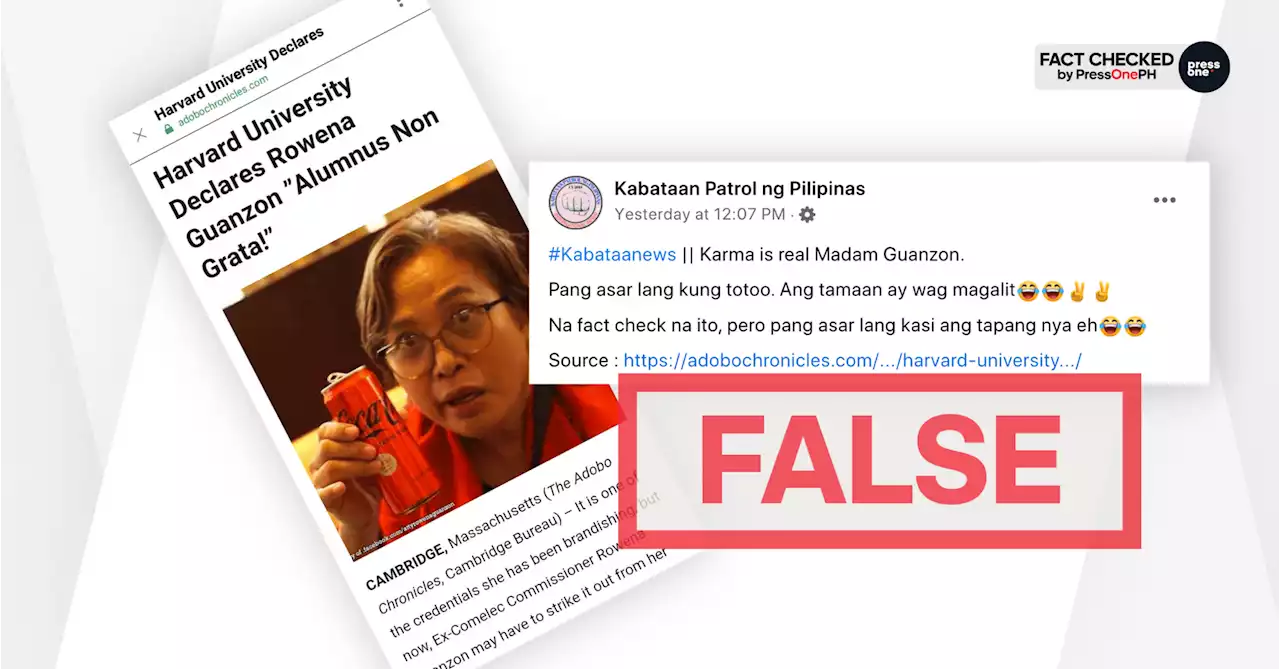 FACT CHECK: Harvard did not disown alumna Rowena Guanzon - #PressOnePH