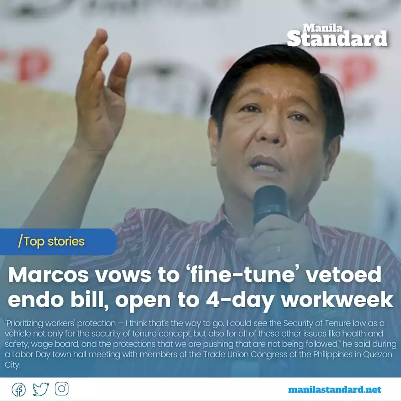 Marcos vows to ‘fine-tune’ vetoed endo bill, open to 4-day workweek