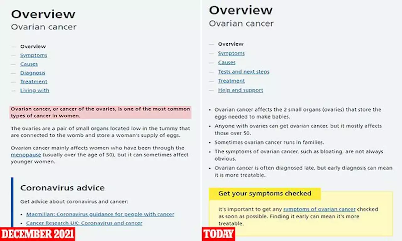 NHS removes word 'women' from ovarian and womb cancer advice pages