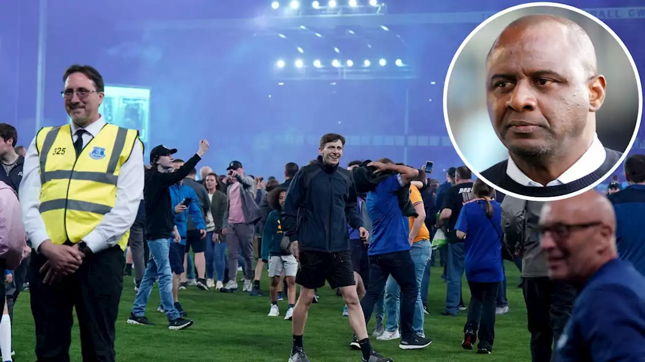 Patrick Vieira kicks out at fan during Everton pitch invasion