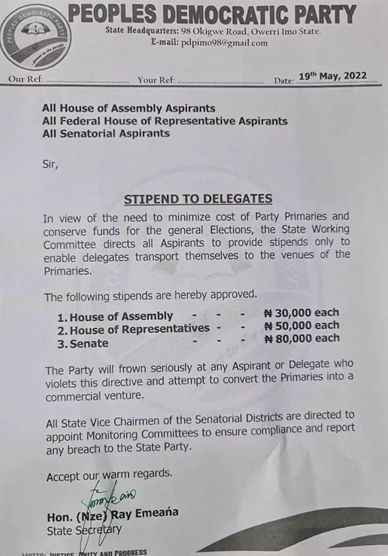 Imo PDP Orders All Aspirants To Pay Millions Of Naira As ‘Stipend’ To Party Delegates For Primary Elections | Sahara Reporters