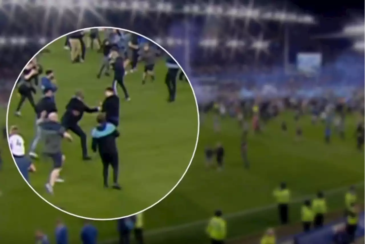 Patrick Vieira appears to kick Everton fan during pitch invasion