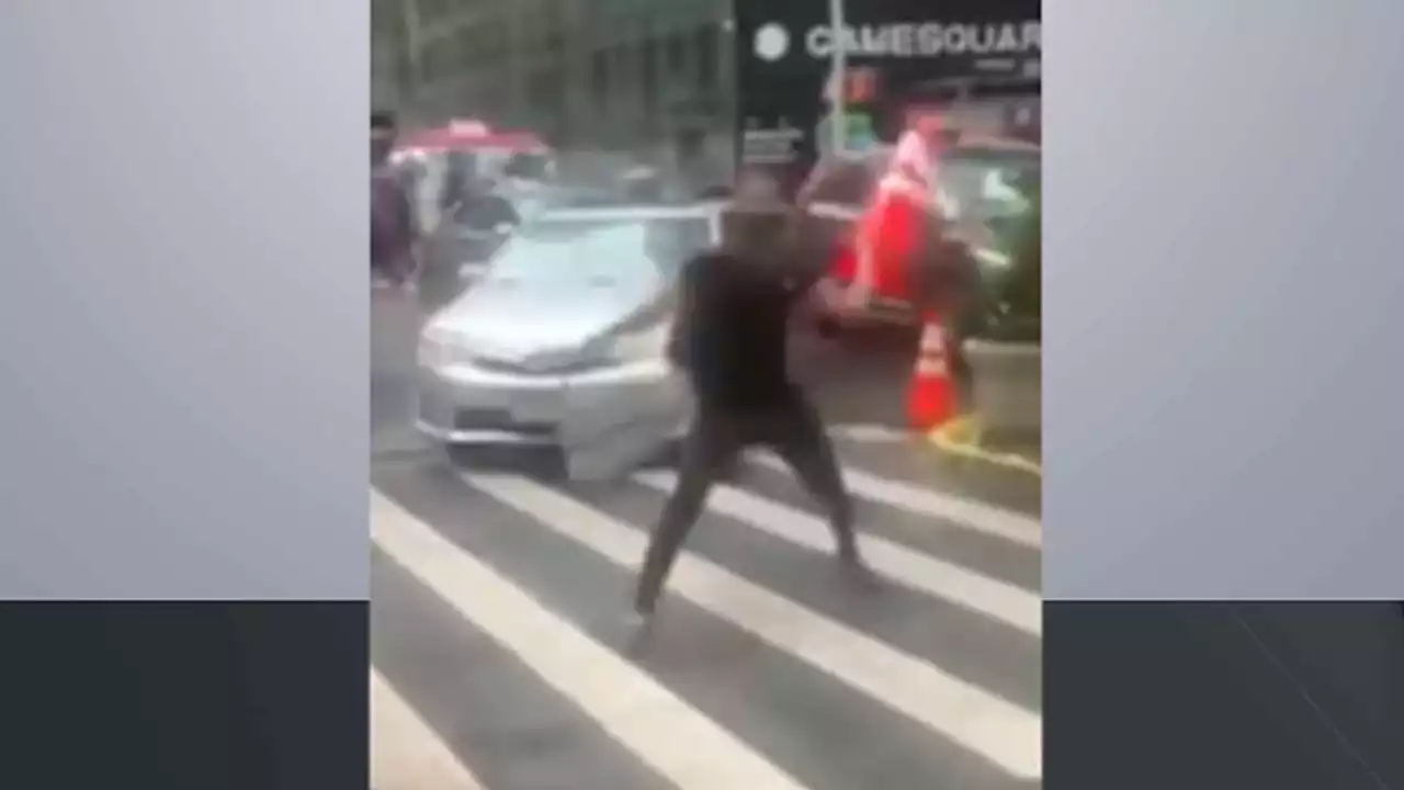 Times Square Food Vendor Attacked by Man Hurling Traffic Cones, Milk Crate