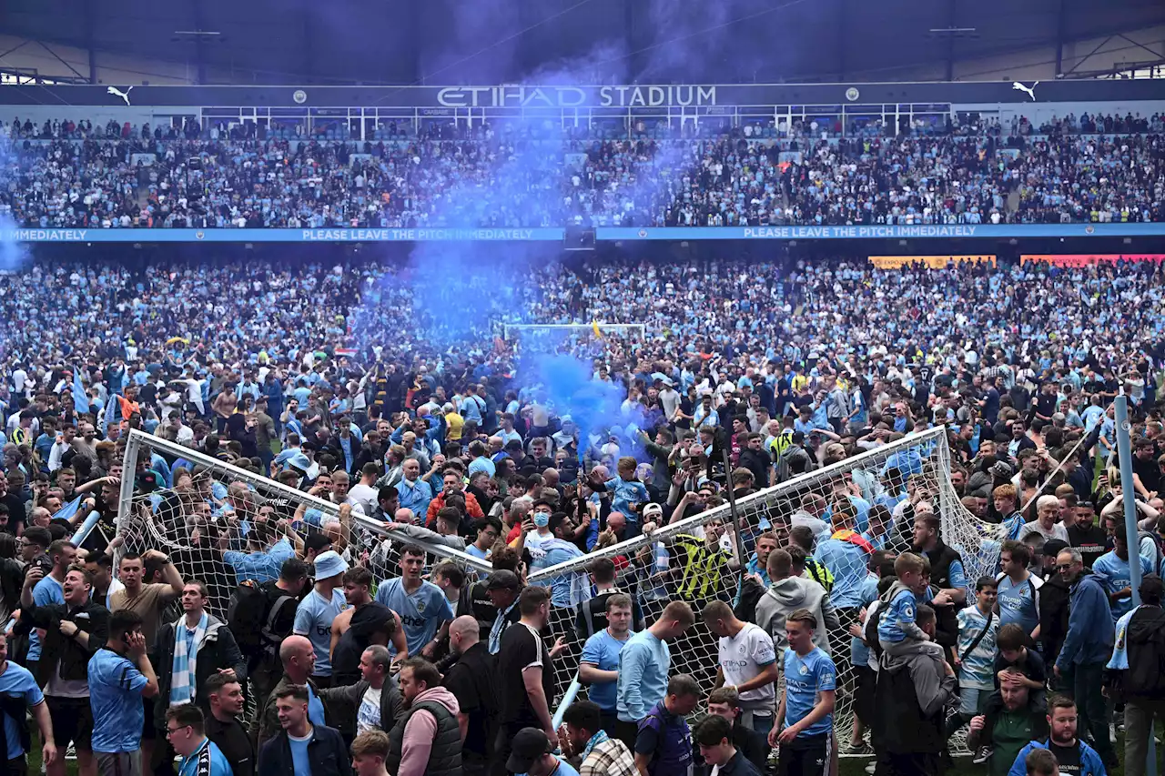 Man City fans break goal posts as Gerrard says Villa man Olsen was attacked on pitch