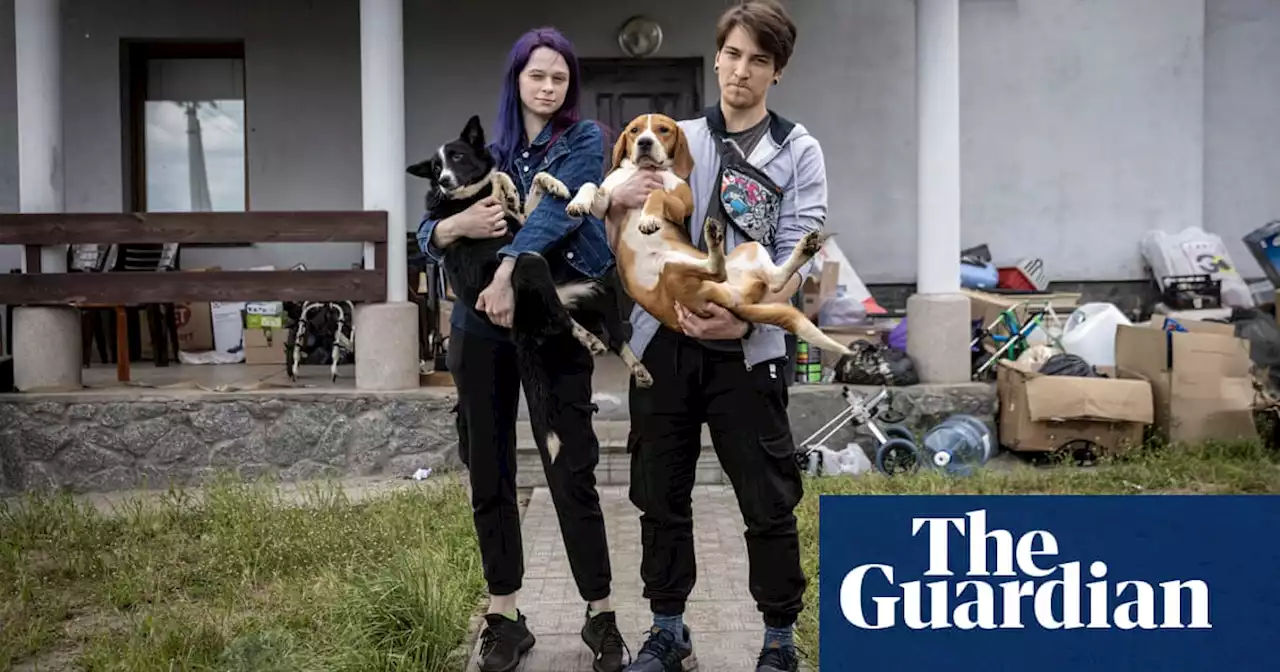 ‘We had too much to do to be scared’: the couple who fled Irpin with 19 dogs