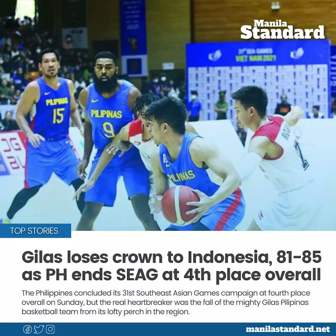 Gilas loses crown to Indonesia, 81-85 as PH ends SEAG at 4th place overall