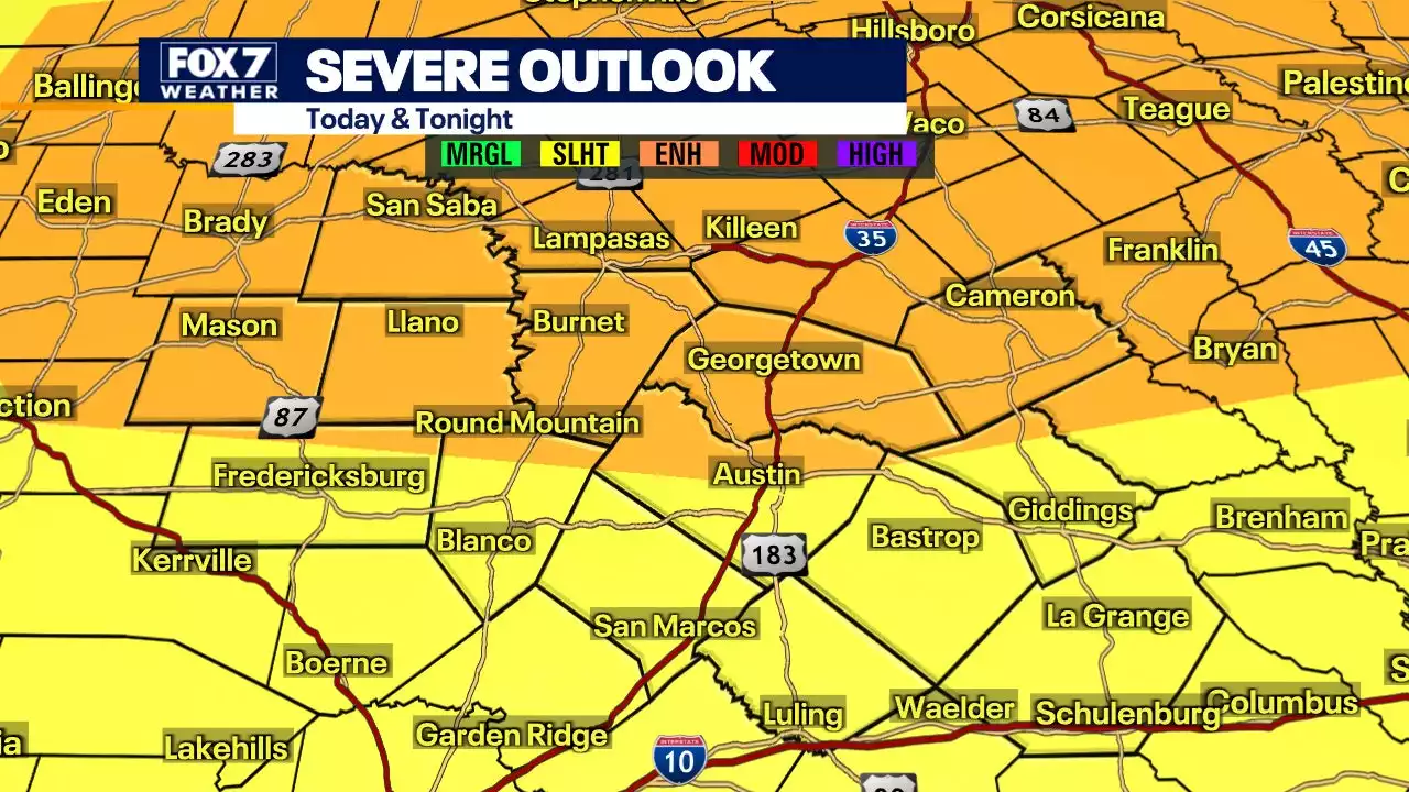 Enhanced risk of severe weather in parts of Central Texas