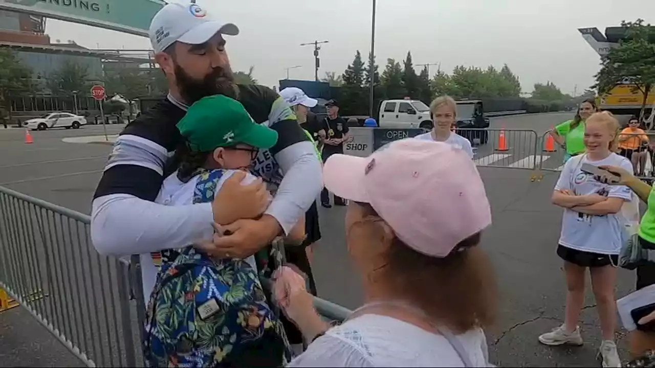 WATCH: Jason Kelce Reacts to Emotional Video of Him Hugging Fan