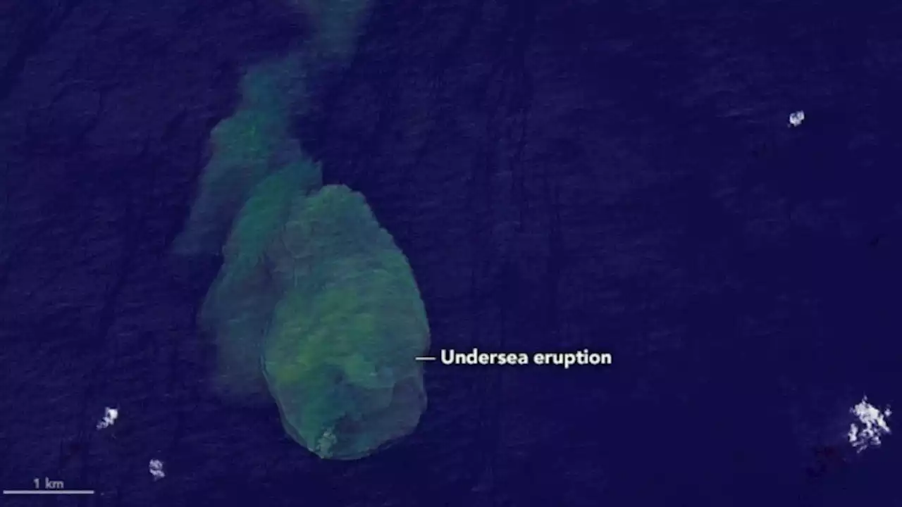 A NASA satellite snapped an image of the 'Sharkcano' volcano eruption