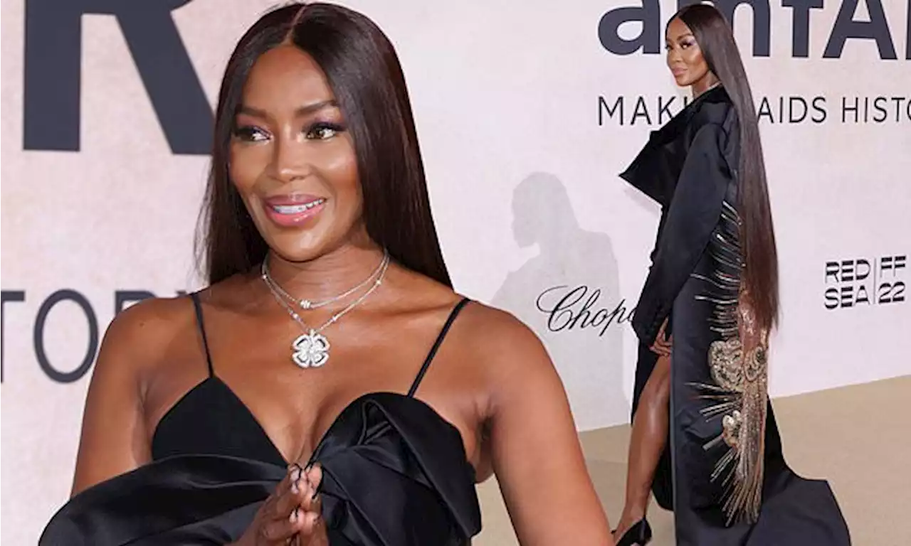 Naomi Campbell dons a sleek busty gown in Cannes