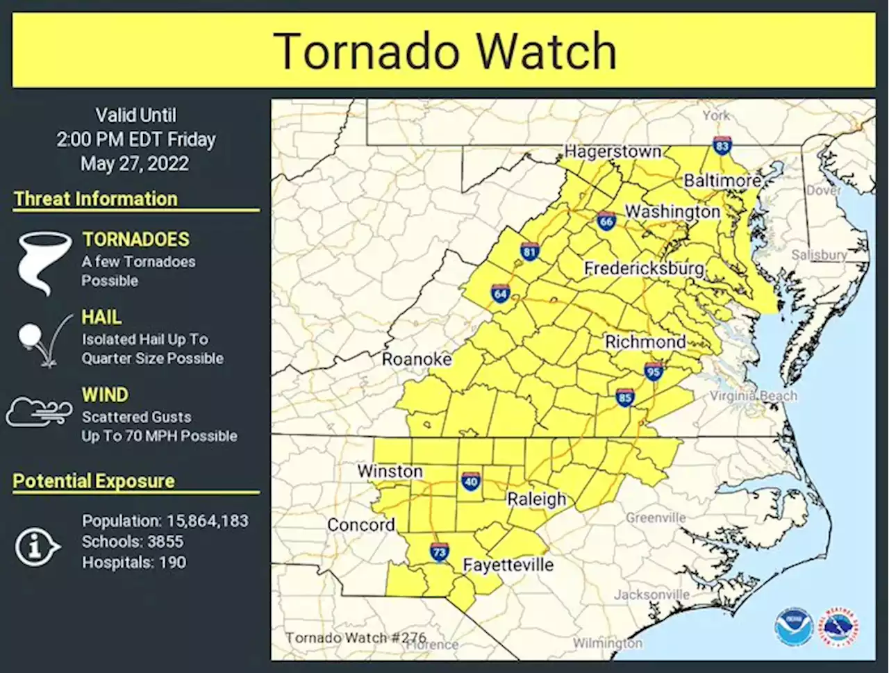 Update: Tornado watch issued until 2 p.m.