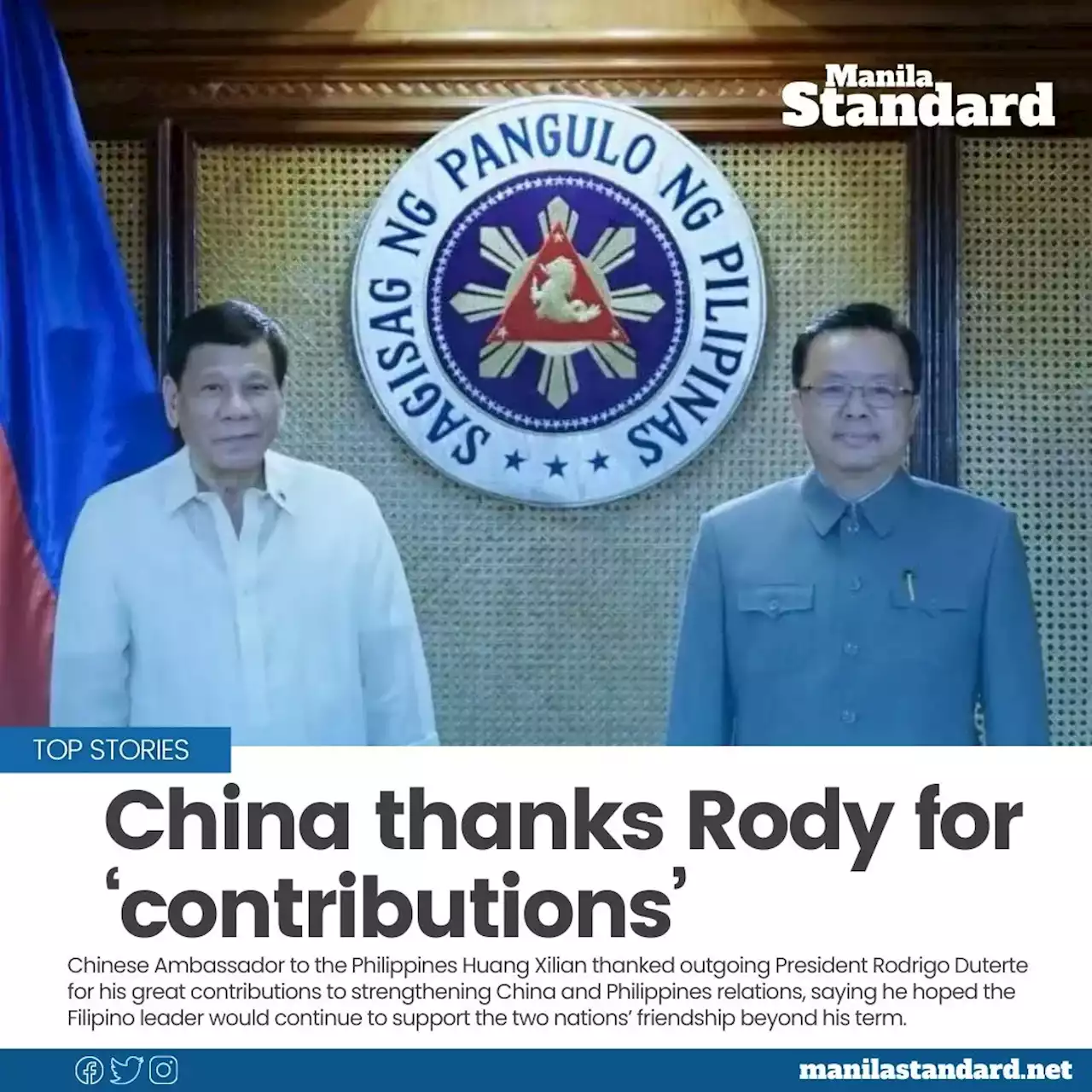 China thanks Rody for ‘contributions’