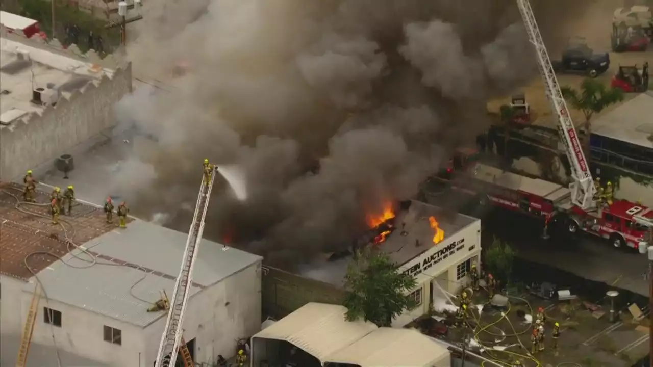 Fire causes roof collapse at commercial building in North Hollywood