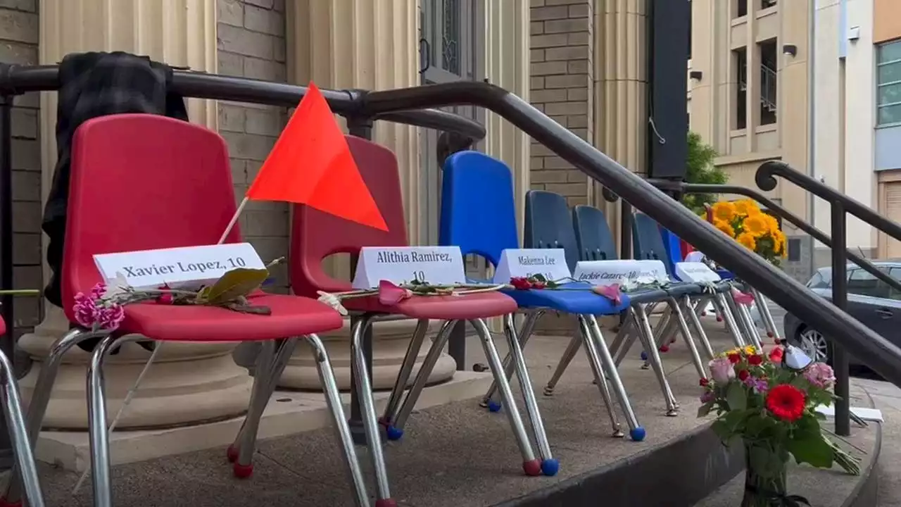 Empty school chairs line Alameda street in powerful memorial honoring Uvalde shooting victims