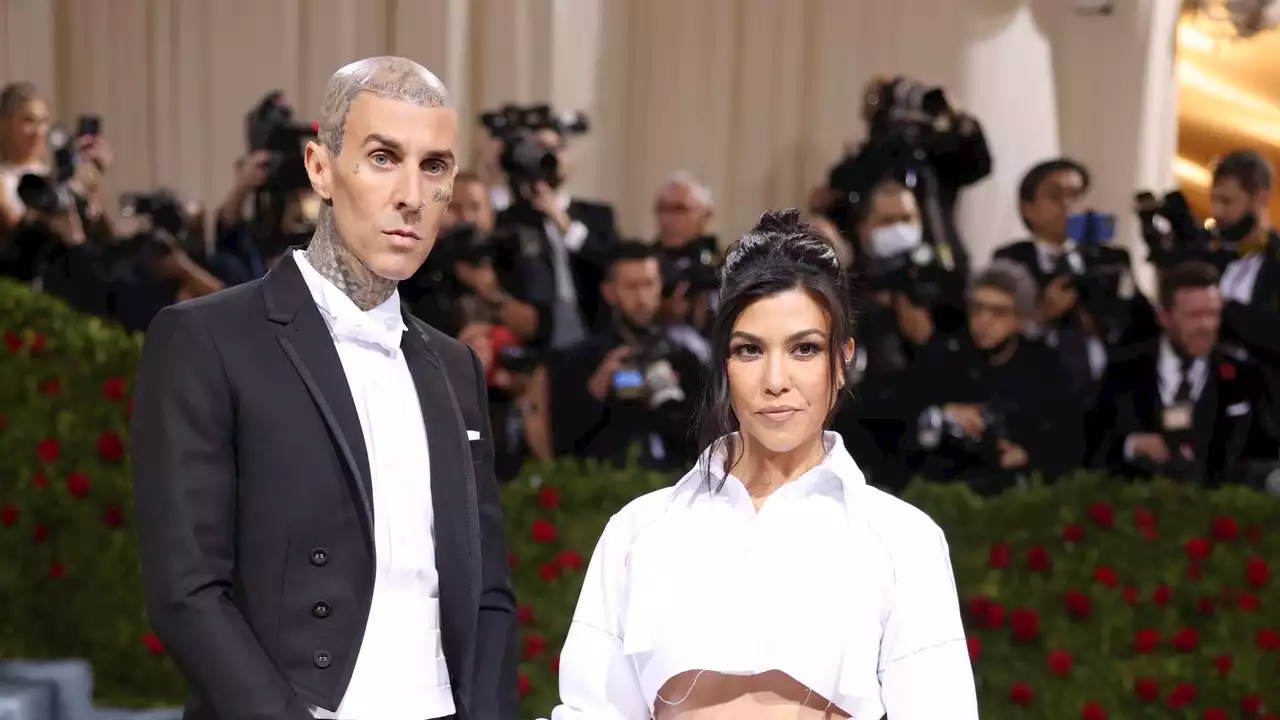 Kourtney Kardashian And Travis Barker Twin In Thom Browne Skirts At The Met Gala