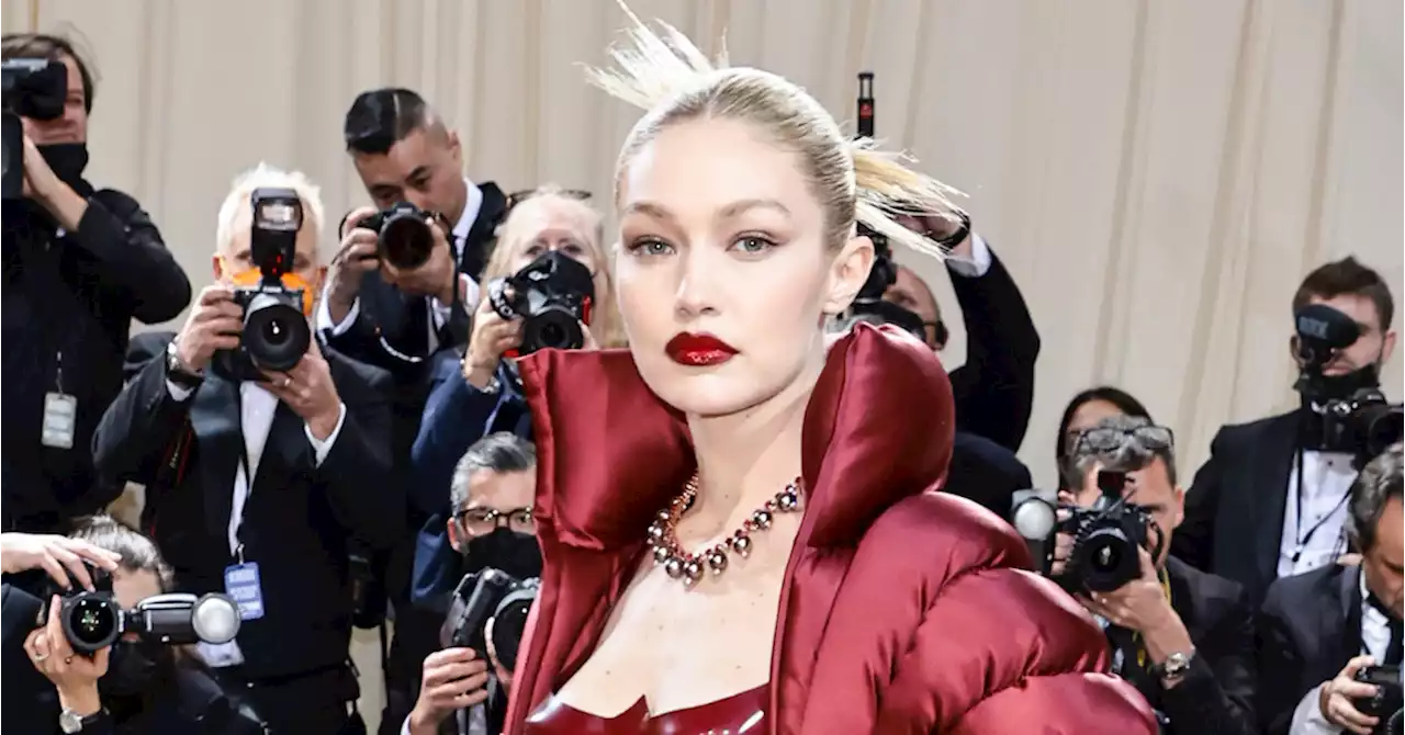 Gigi Hadid Makes a Red Hot Entrance in Leather Corset at 2022 Met Gala - E! Online