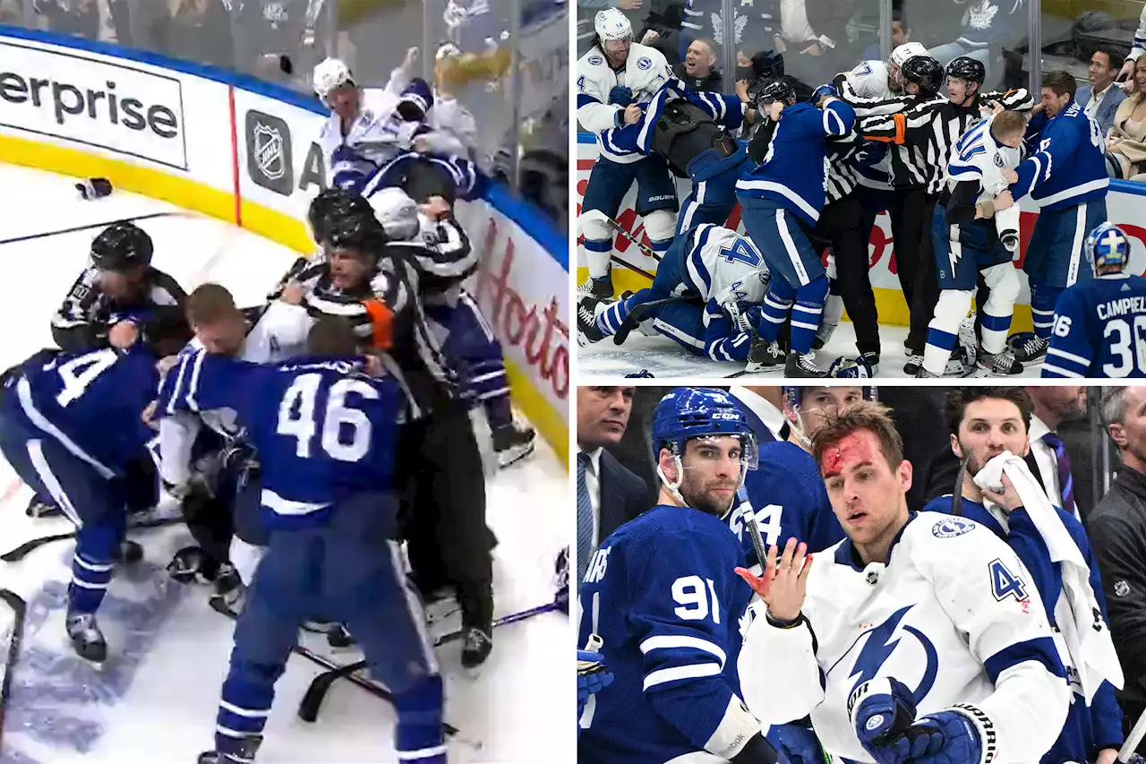 Lightning, Maple Leafs get into frantic, bloody brawl in NHL playoff opener