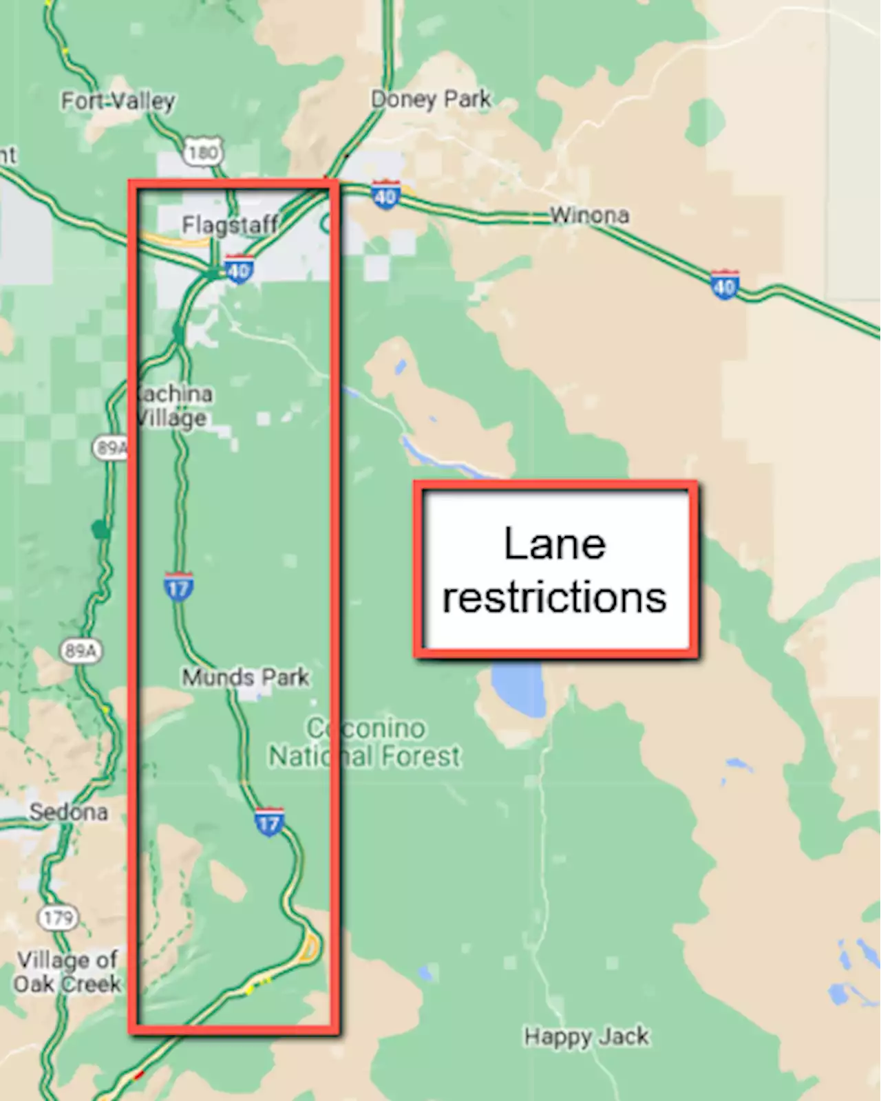 Plan for lane restrictions on northbound Interstate 17 near Flagstaff starting May 31