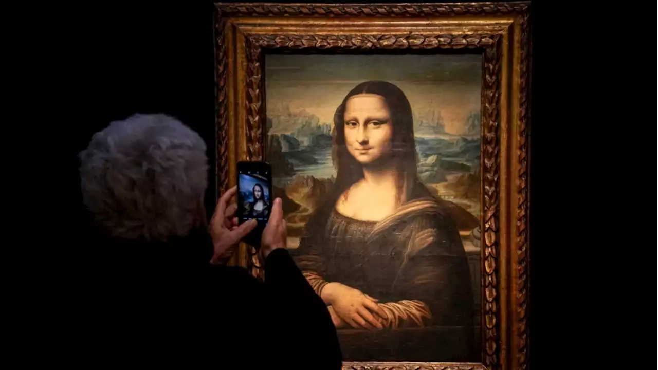 Man in wig throws cake at glass protecting Mona Lisa