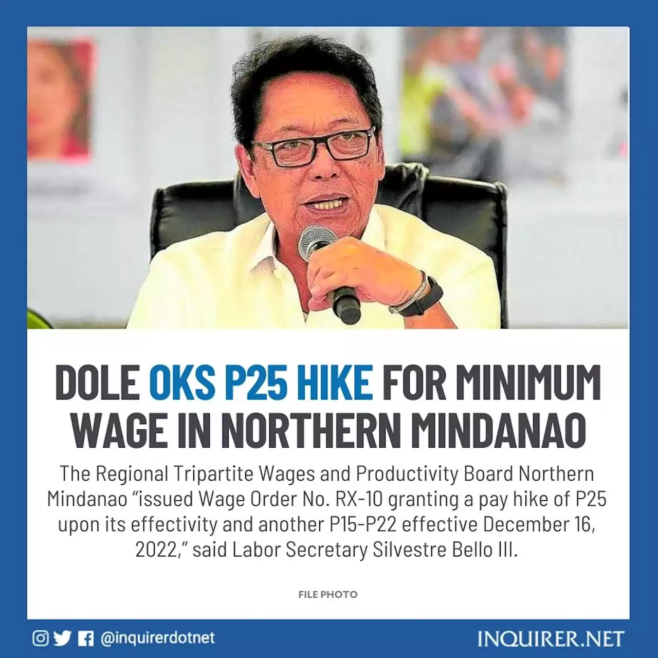 DOLE OKs P25 hike for minimum wage in Northern Mindanao