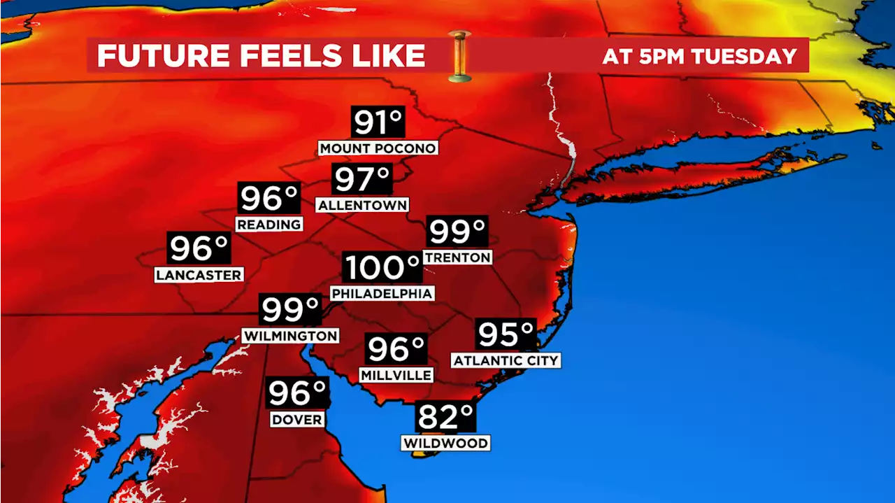 Philadelphia Region Could See Record Heat Tuesday With Feels-Like Temperatures Nearing 100