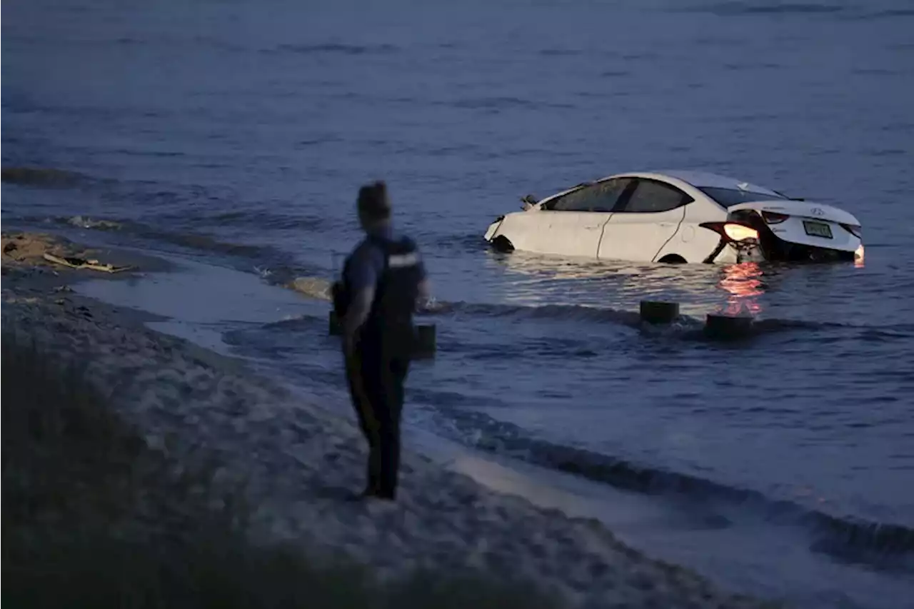 An out-of-control car struck and killed a woman in Cape May before landing in the Delaware Bay