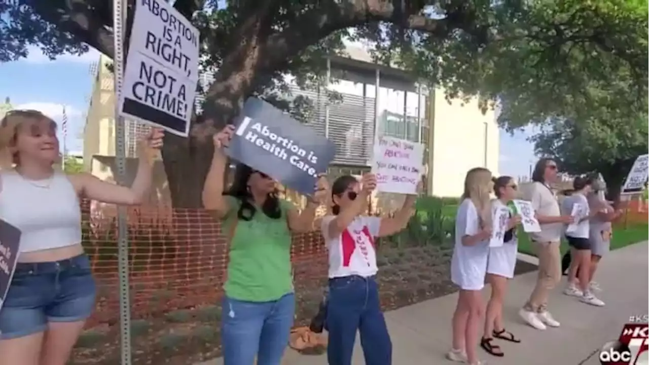 Pro-abortion rights protesters gather outside federal courthouse in Bexar County to demand abortion access