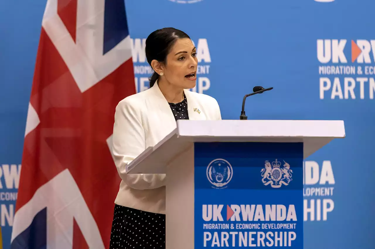 Activists disrupt Priti Patel speech in protest over ‘morally bankrupt’ Rwanda plan