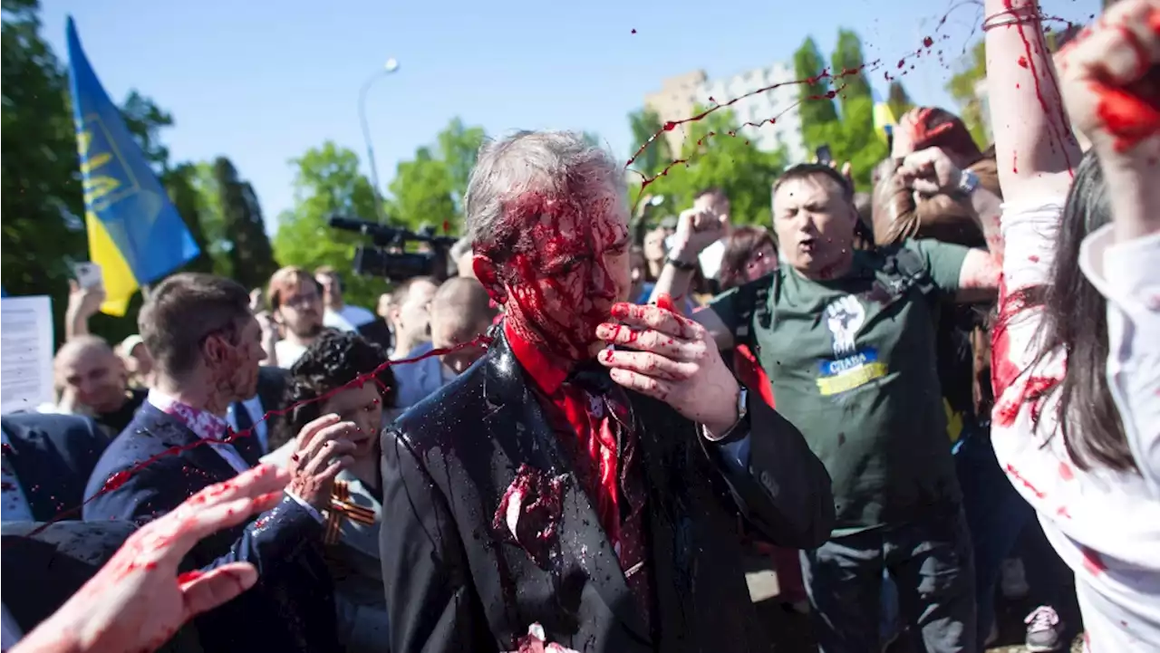 Russian ambassador to Poland hit with red paint