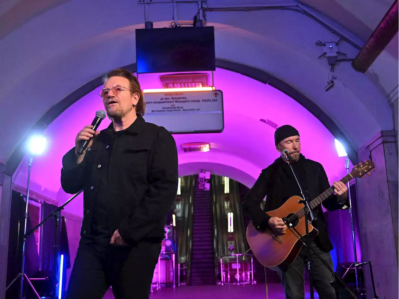 Bono and The Edge perform U2 gig in Kyiv bomb shelter