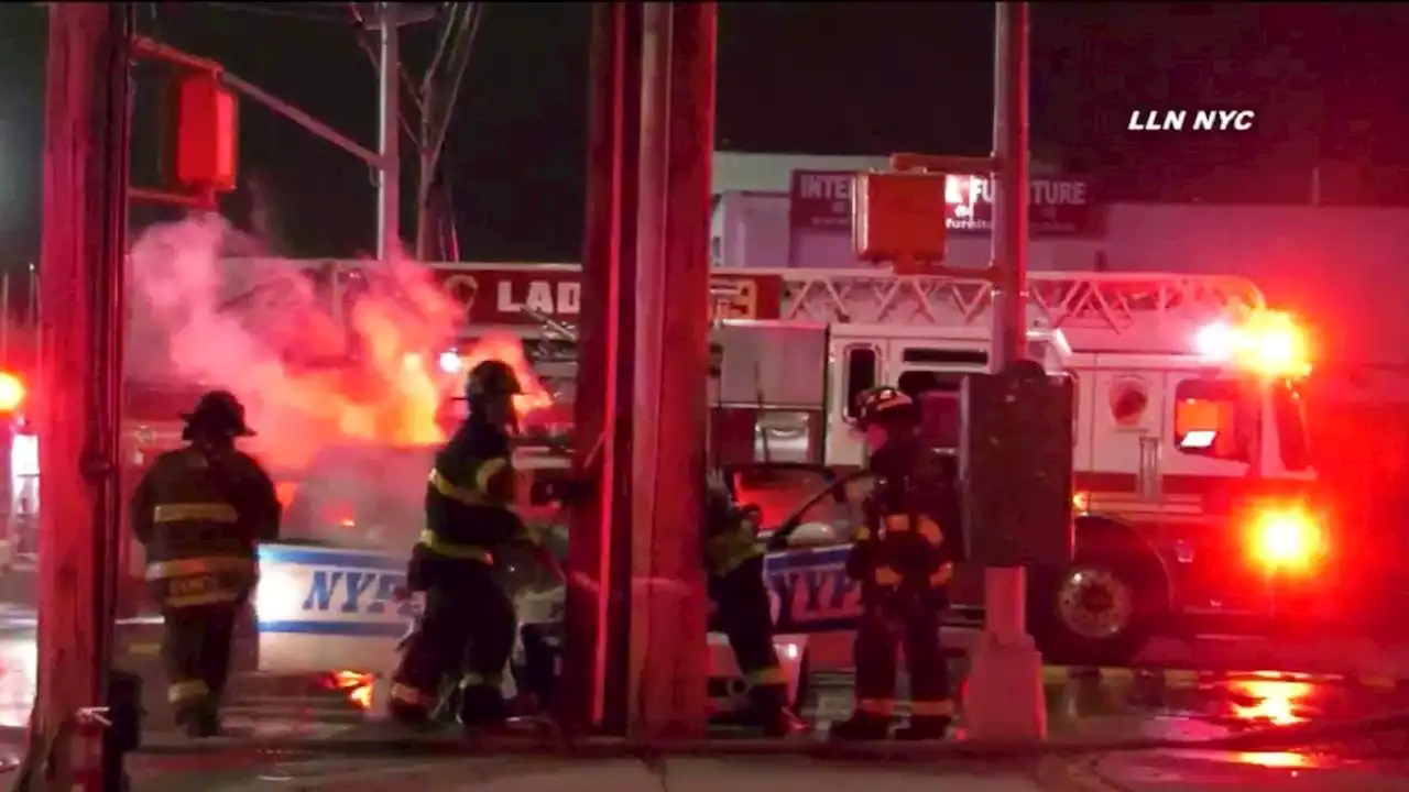 Woman Arrested After NYPD Car Slams Into Pole, Bursts Into Flames