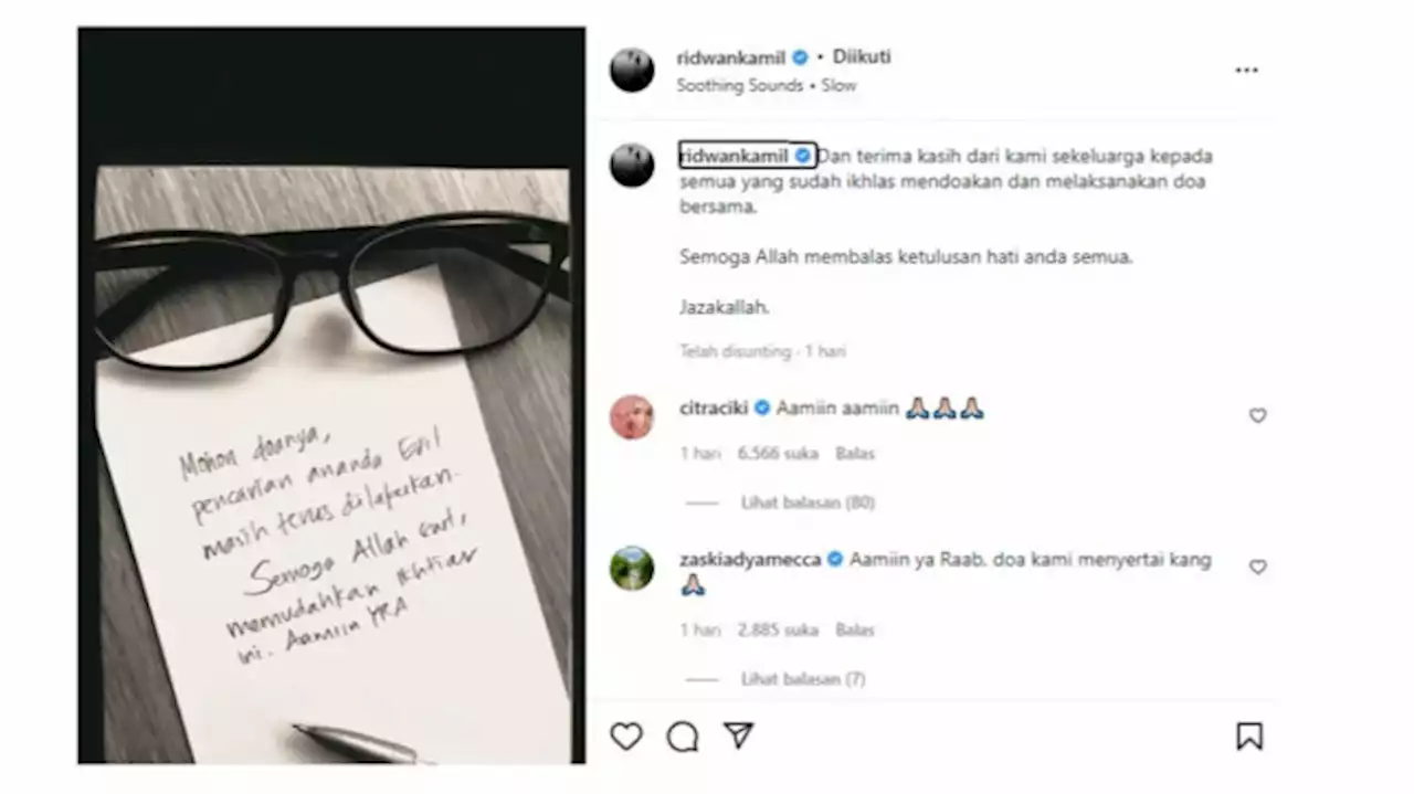 Ridwan Kamil Minta Dukungan Doa dan Ucapkan Terima Kasih