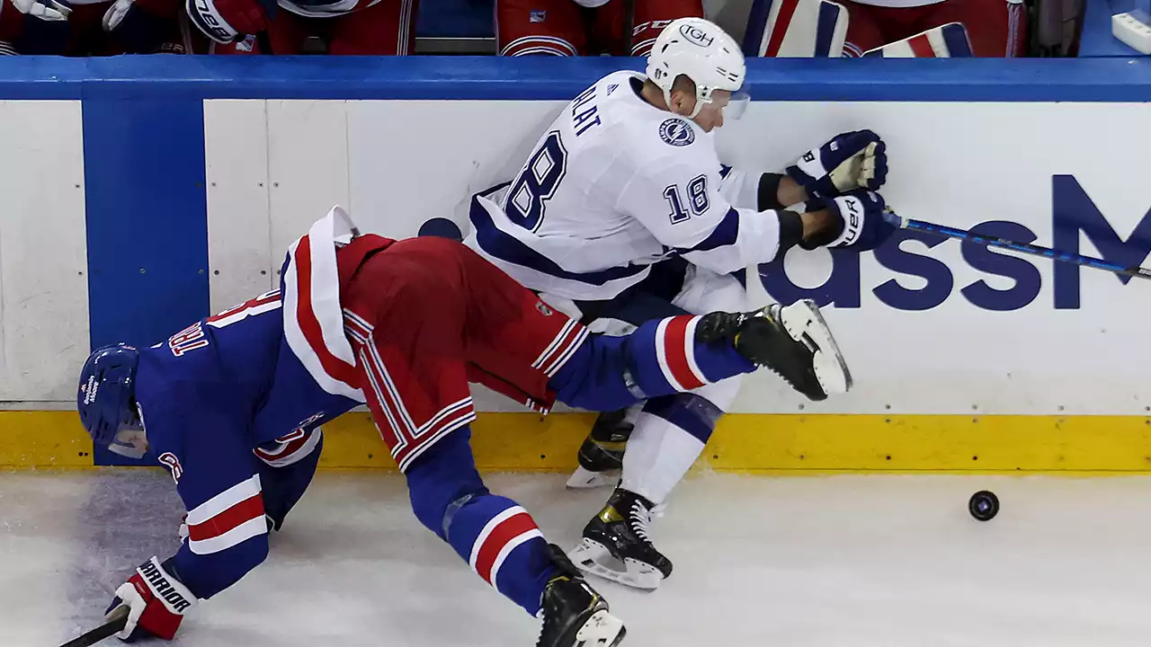 Rangers' Jacob Trouba ignites social media frenzy over missed hit on Lightning's Ondrej Palat