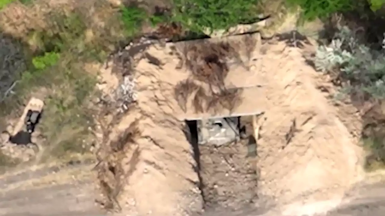 Watch: Ukrainian forces target Russian line of trenches, camouflaged dugouts