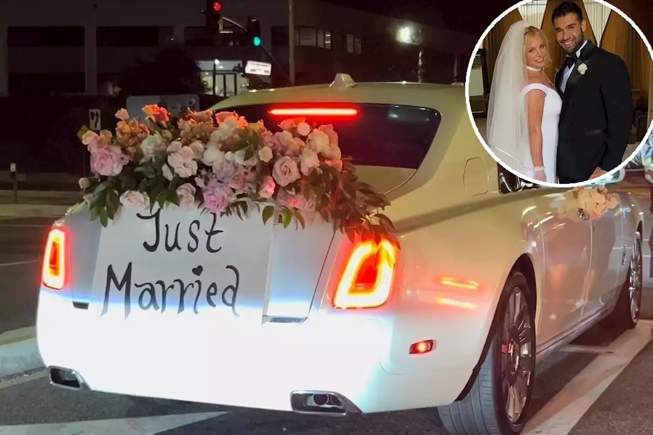 Britney Spears and Sam Asghari flee wedding in ‘Just Married’ Rolls-Royce