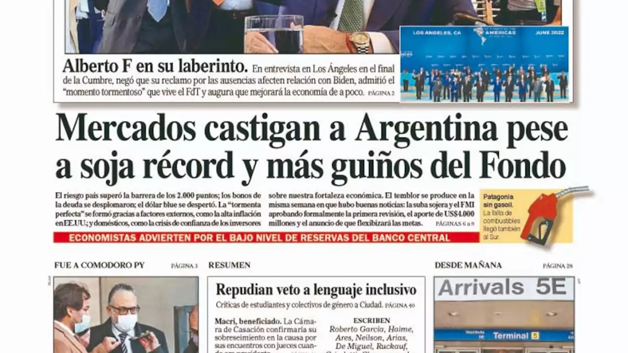 La tapa del Diario PERFIL de este sábado 11 de junio de 2022