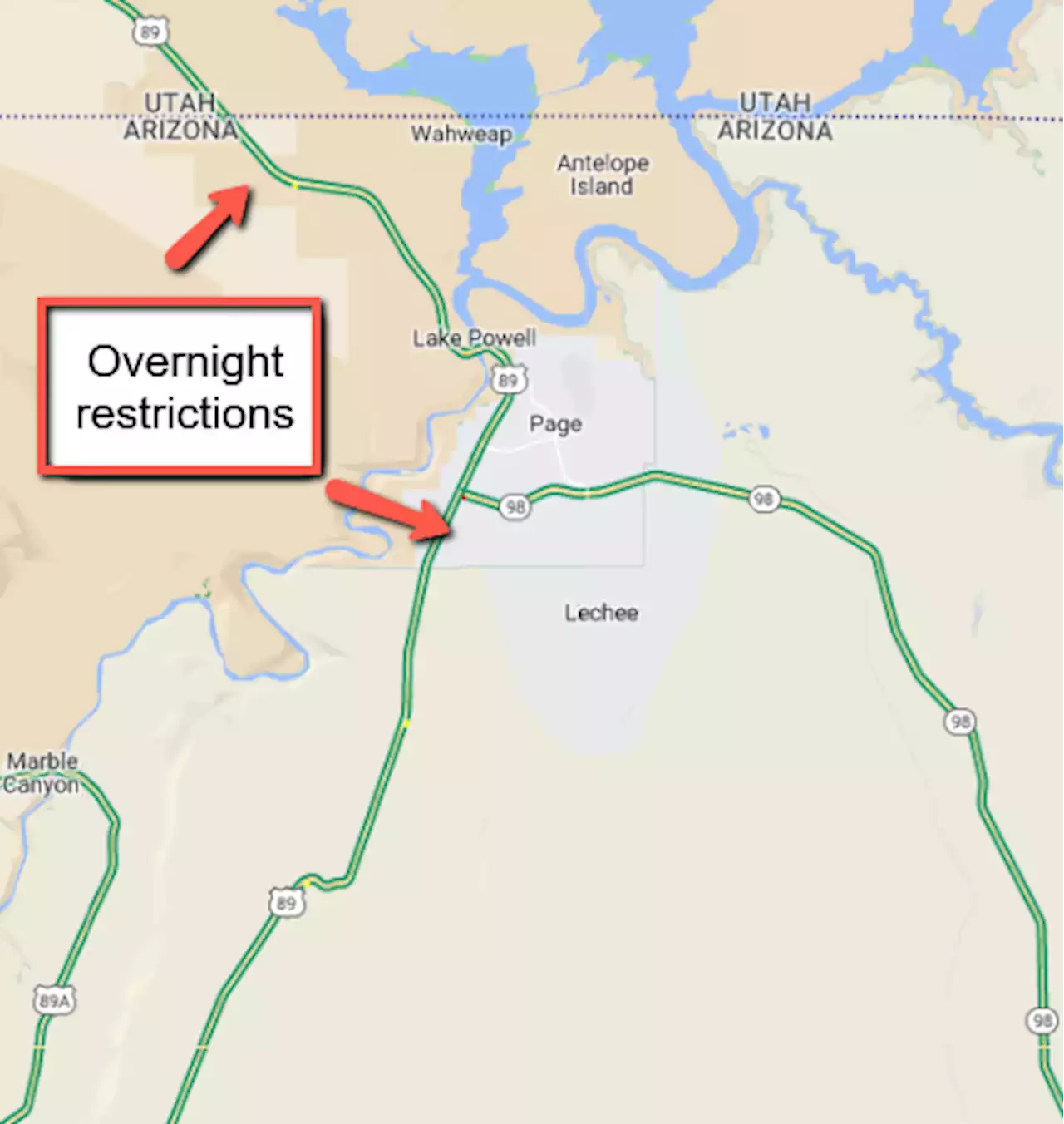 Plan for overnight lane restrictions on US 89 near Page starting June 12