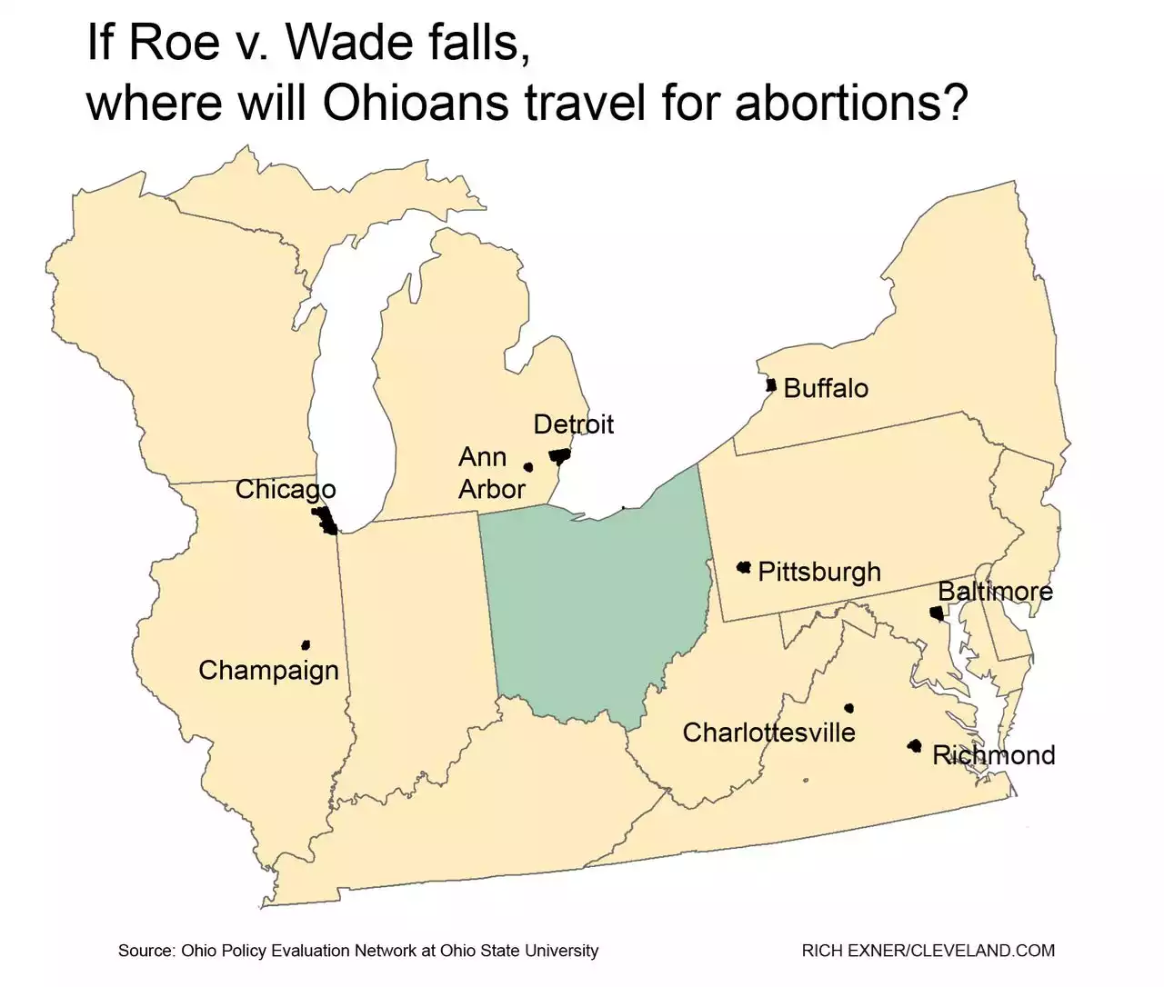 In a post-Roe Ohio, women could have to travel up to 339 miles for an out-of-state abortion