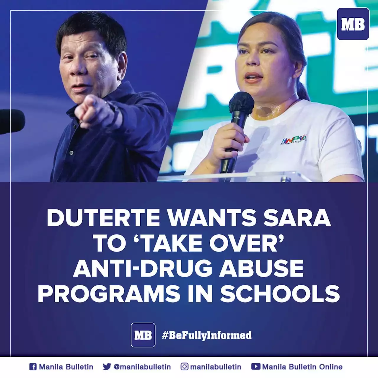 Duterte wants Sara to 'take over' anti-drug abuse programs in schools