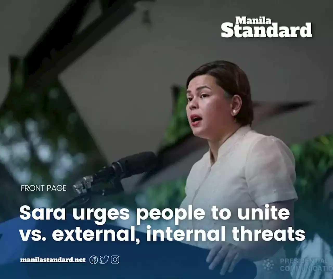 Sara urges people to unite vs. external, internal threats