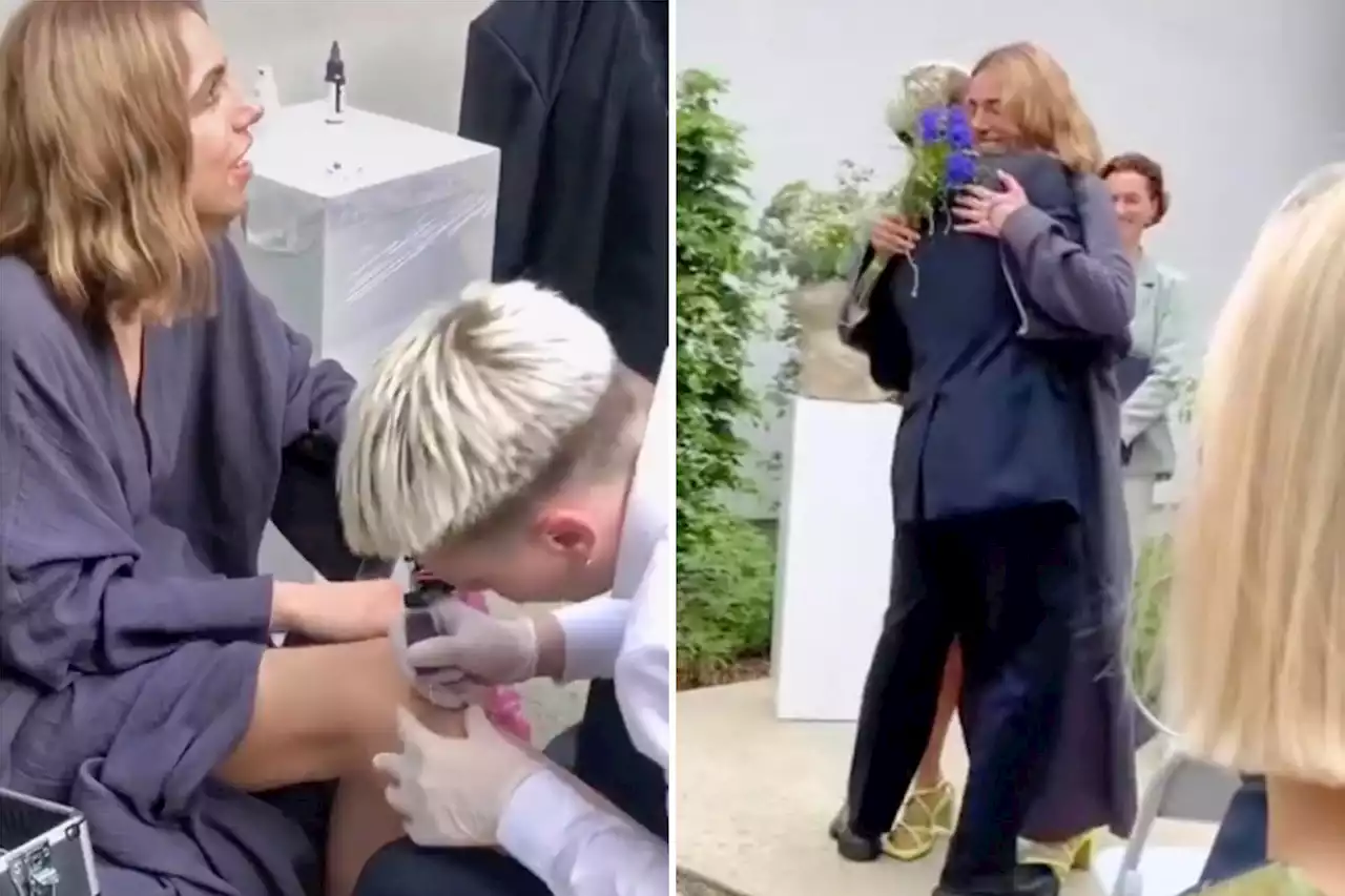 Bride ditches white gown, lets groom and guests tattoo her at wedding