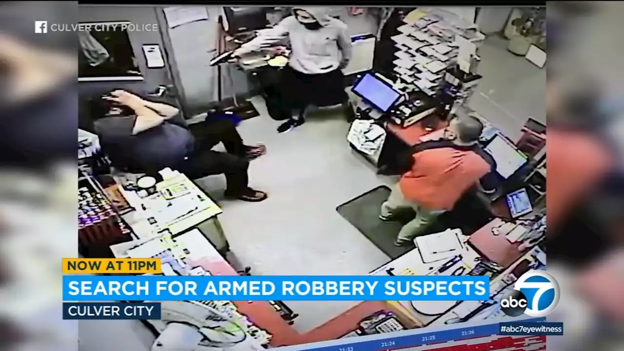 Harrowing armed robbery caught on video at Culver City gas station; 2 suspects sought