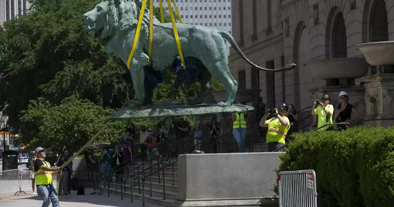 Art Institute lions head for a steam and a wax, Field Museum dino goes to dumpster