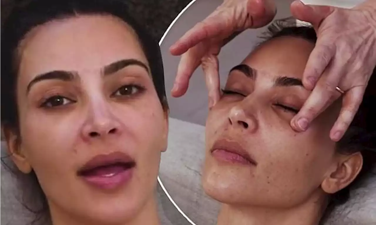 Kim Kardashian goes makeup-free before getting a facial at home