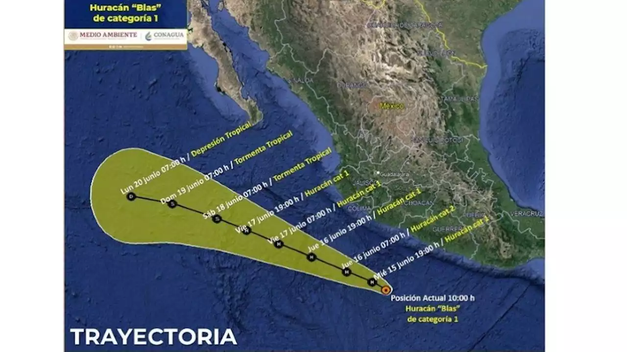 Tormenta 'Blas' se convierte en huracán categoría 1; provocará lluvias en 4 estados