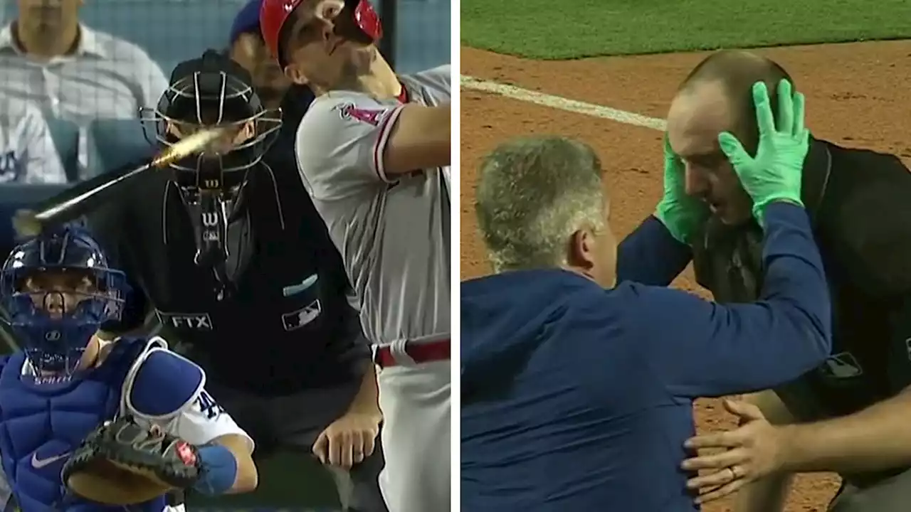 MLB Ump Struck In Face By Mike Trout's Shattered Bat, Leaves Game Bloodied